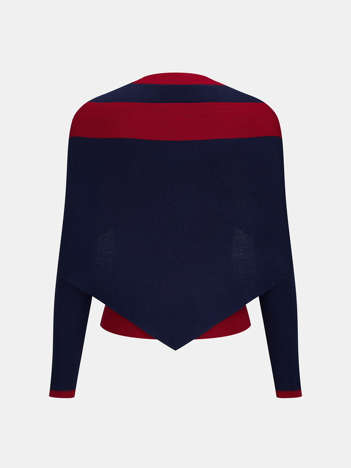Detachable Shawl Color‑Block Knit Top