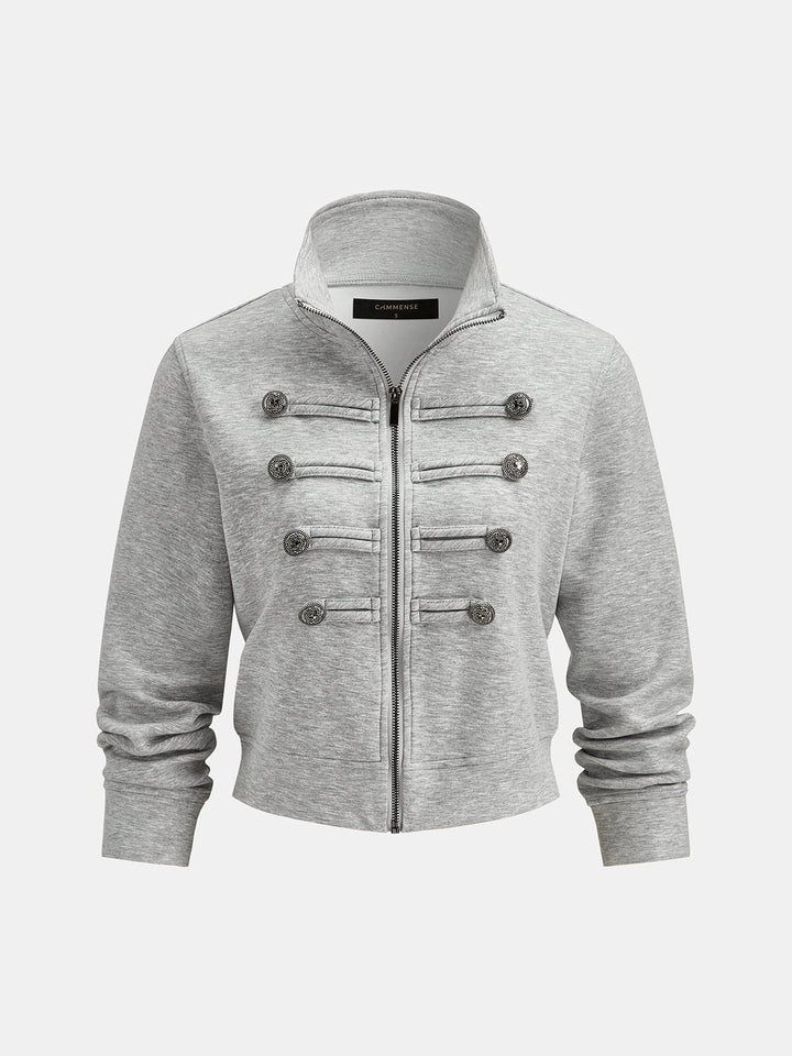 Button Detail Zip-Up Jacket