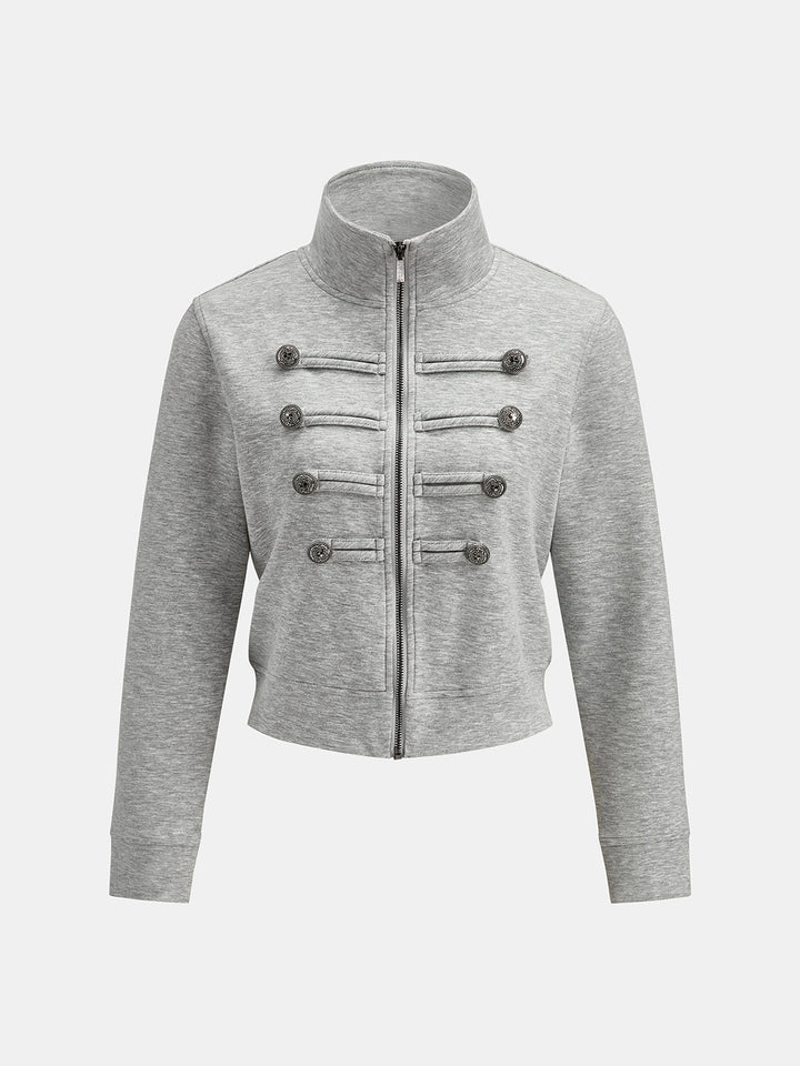 Button Detail Zip-Up Jacket