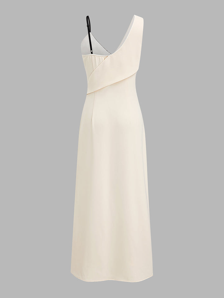 Asymmetrical Lace Panel Midi Dress