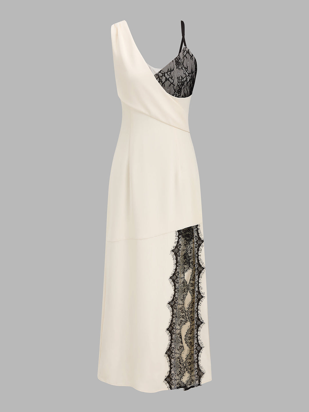 Asymmetrical Lace Panel Midi Dress