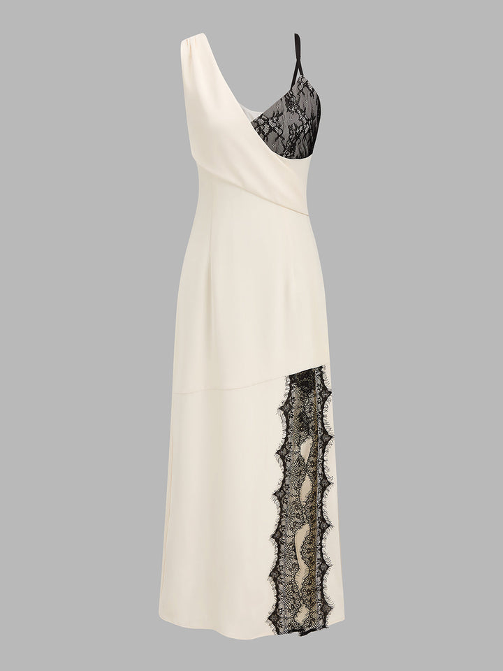 Asymmetrical Lace Panel Midi Dress