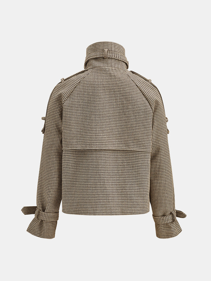 Houndstooth Double‑Breasted Trench Jacket
