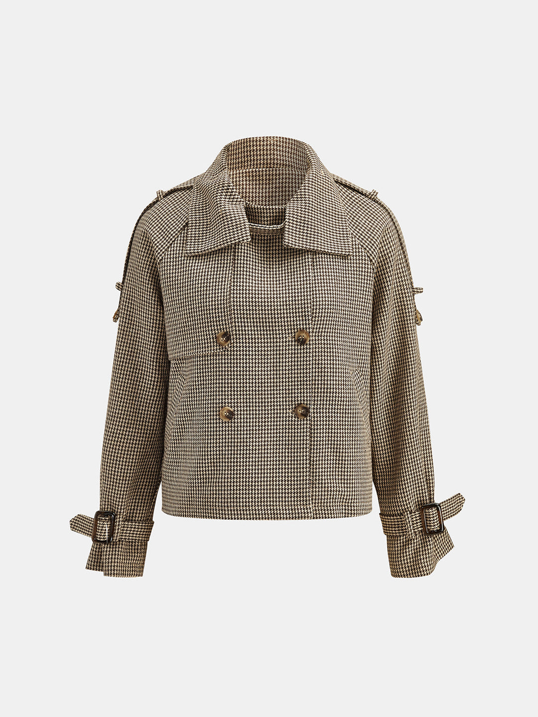 Houndstooth Double‑Breasted Trench Jacket