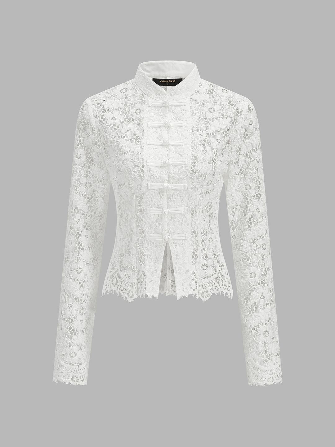Mandarin Collar Lace Button-Up Top