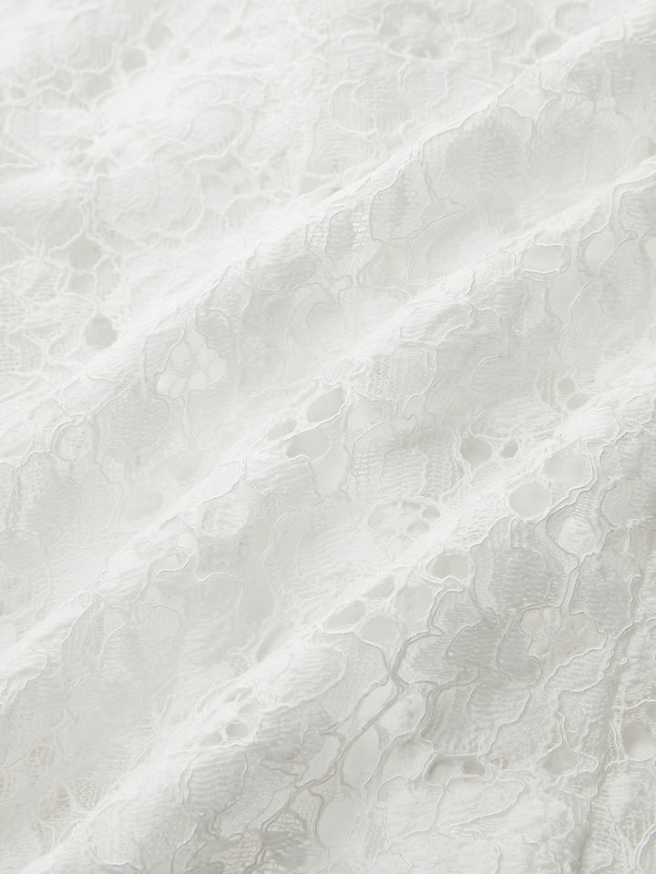 Mandarin Collar Lace Button-Up Top