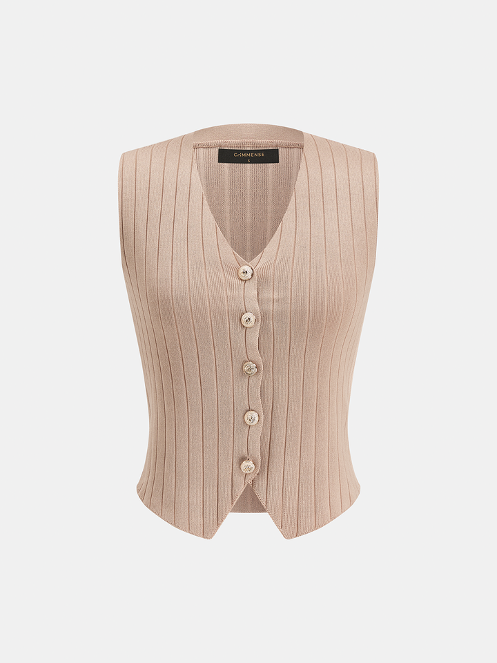 Ribbed Knit Three‑Piece Vest Cardigan Pants Set