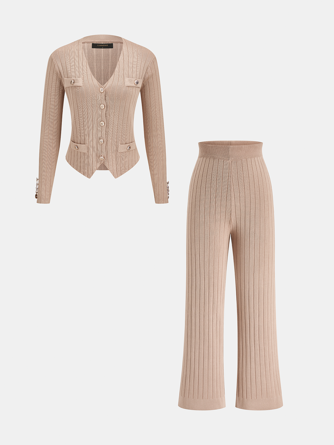 Ribbed Knit Three‑Piece Vest Cardigan Pants Set