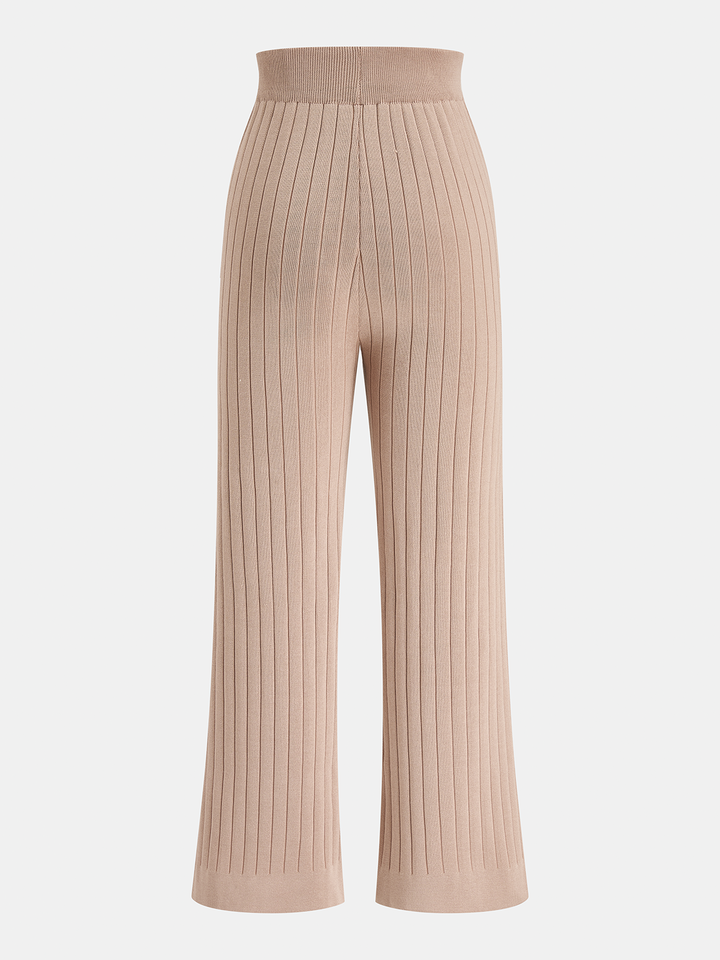 Ribbed Knit Three‑Piece Vest Cardigan Pants Set