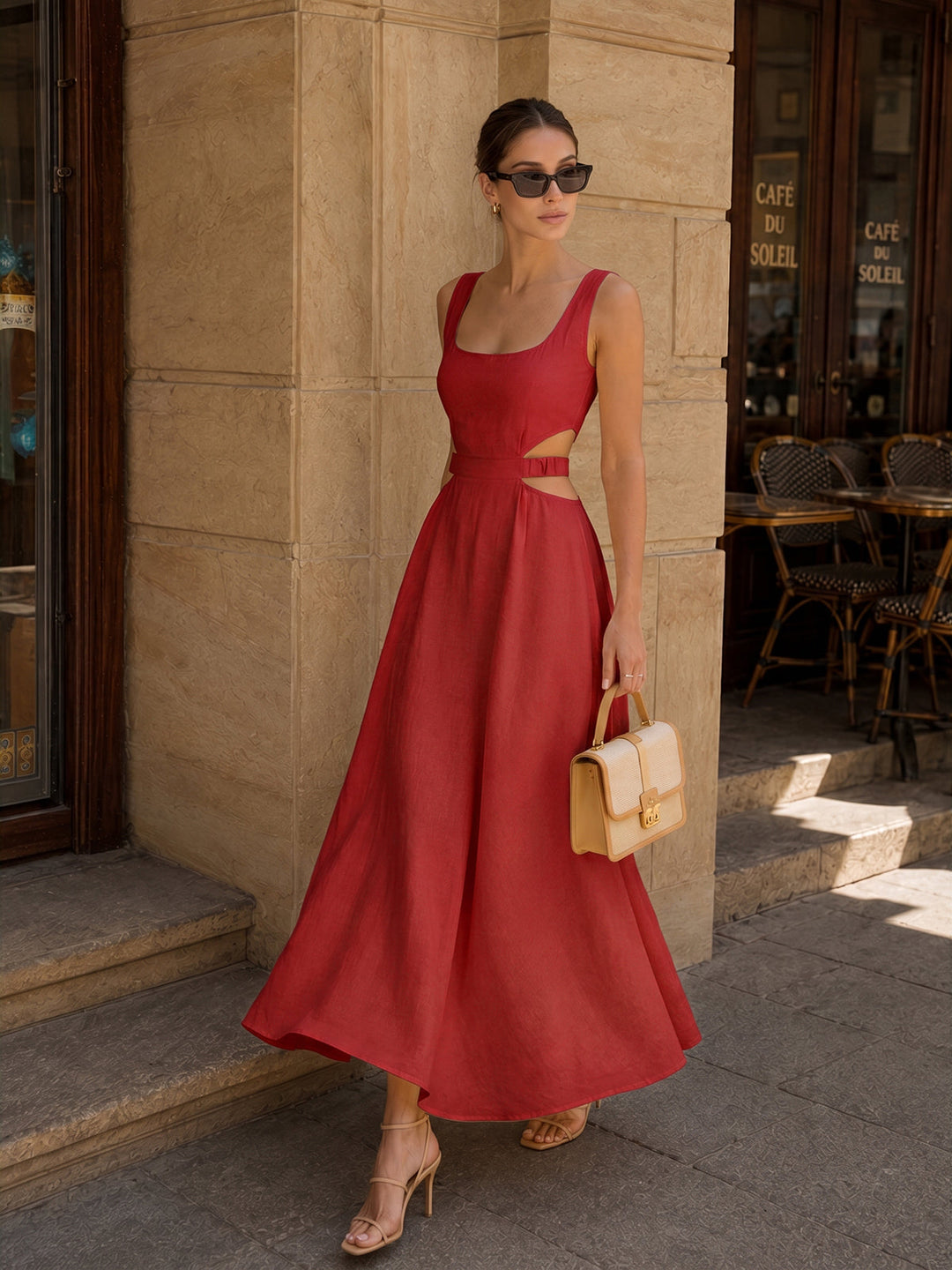 Cotton Linen Cutout Maxi Dress