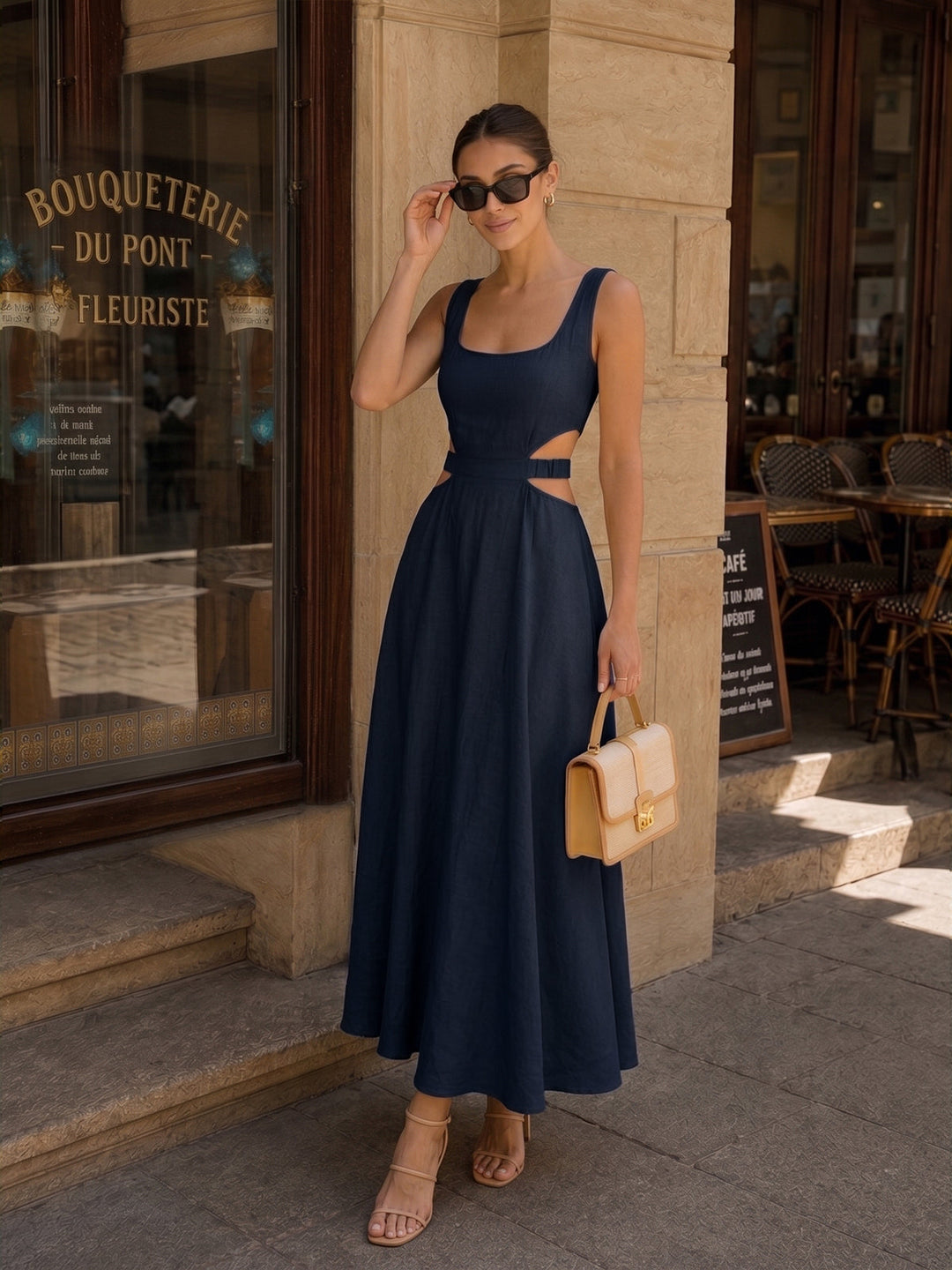 Cotton Linen Cutout Maxi Dress