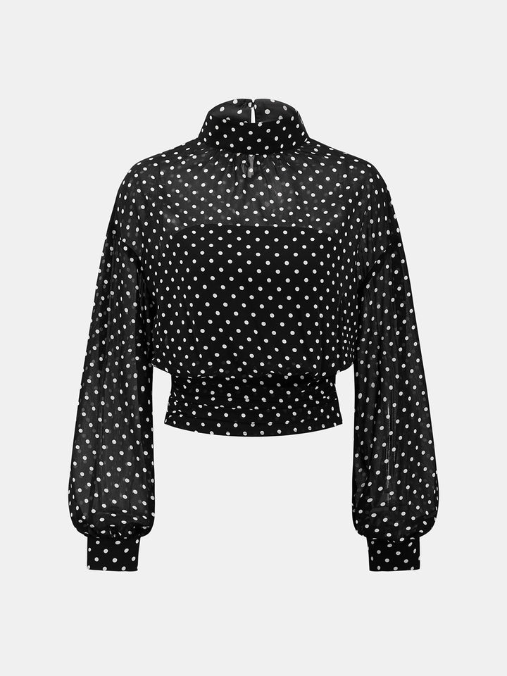 Polka Dot Bow Neck Blouse with Bandeau Top