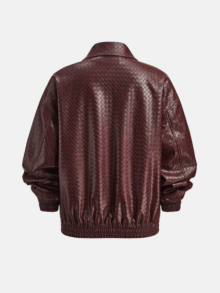 Woven Faux Leather Zip Bomber Jacket