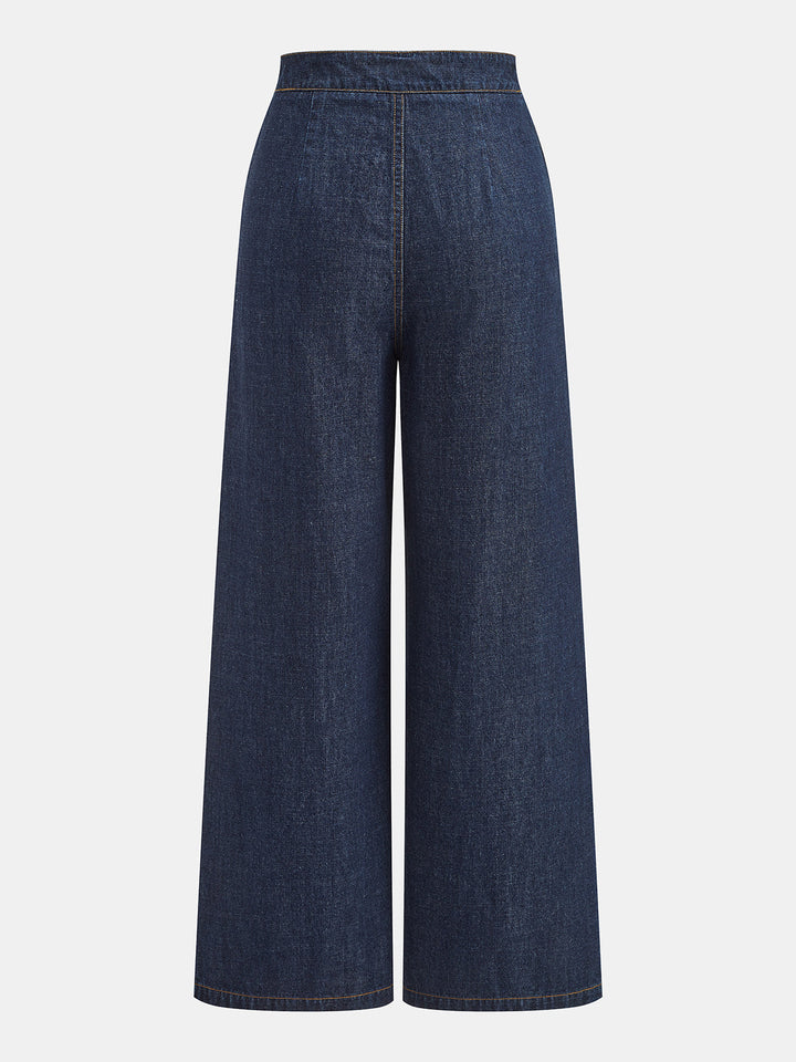 Decorative Buckle Twist Waist Straight Leg Jeans