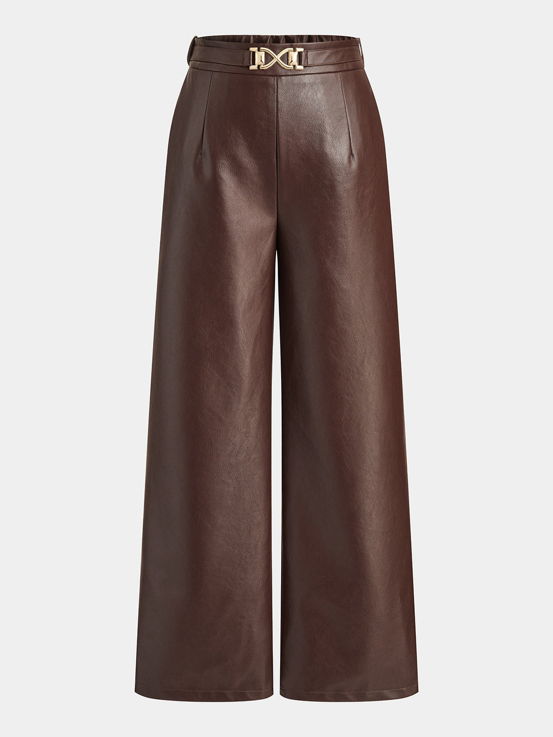 Metal Buckle Faux Leather Straight Leg Pants
