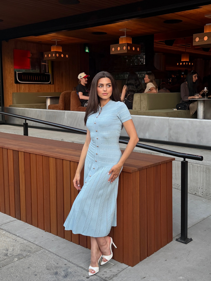 Short Sleeve Textured Knit Midi Dress