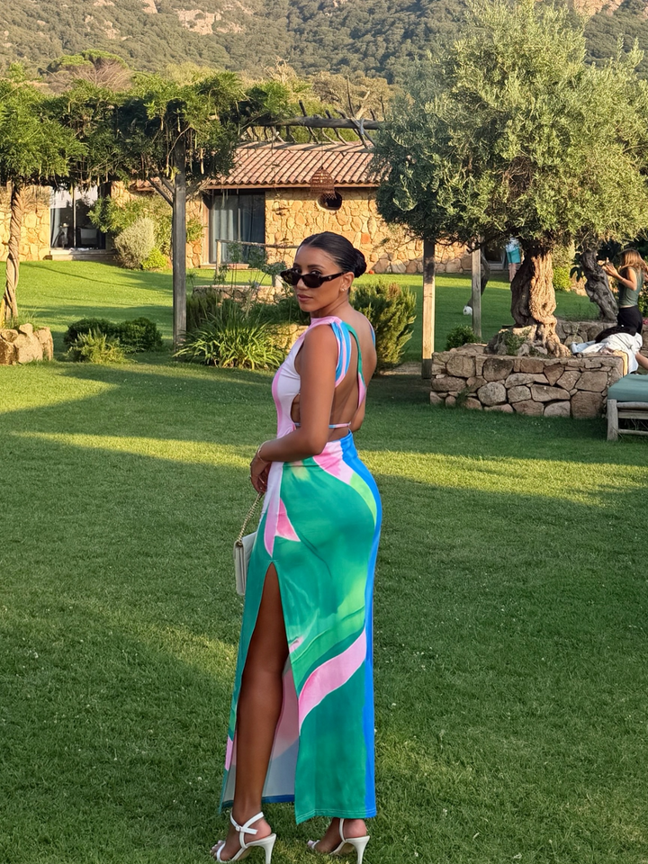 Twist Cutout Sleeveless Tie Dye Maxi Dress