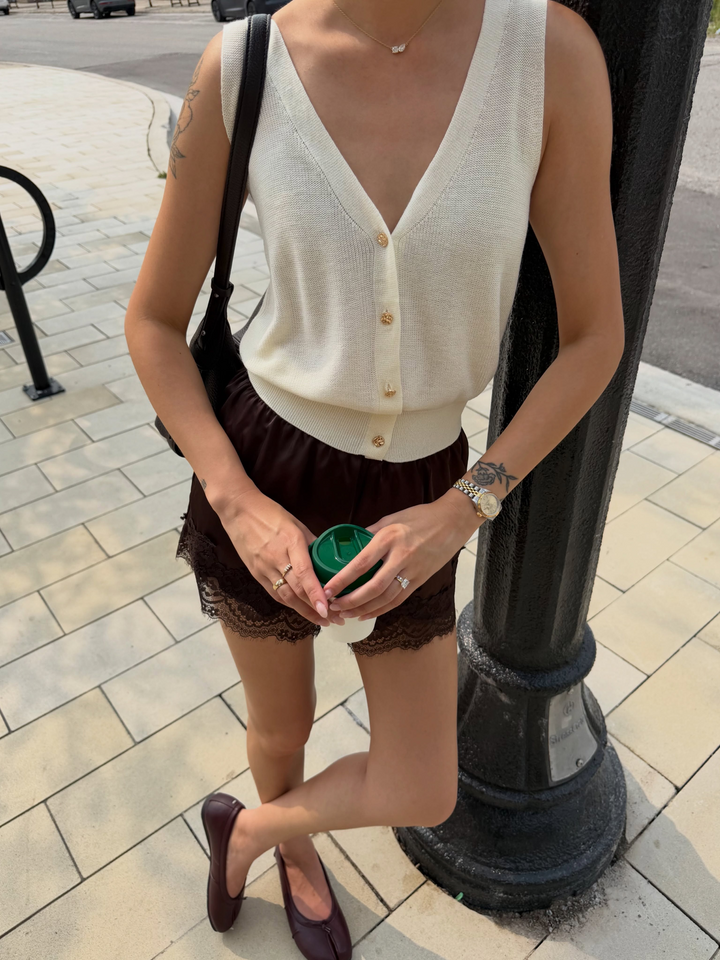 V-Neck Button Knitted Tank Top