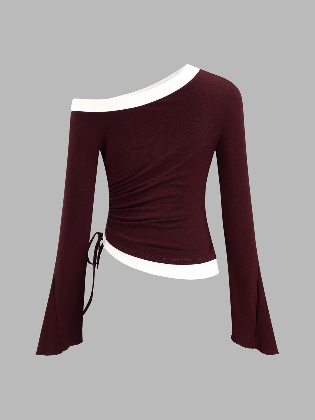 Color Block Off‑Shoulder Drawstring Top