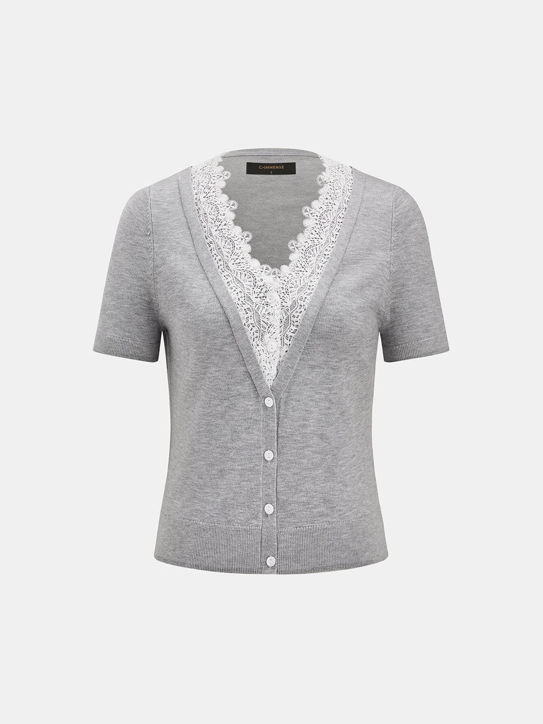 Lace Trim V‑Neck Short Sleeve Sweater