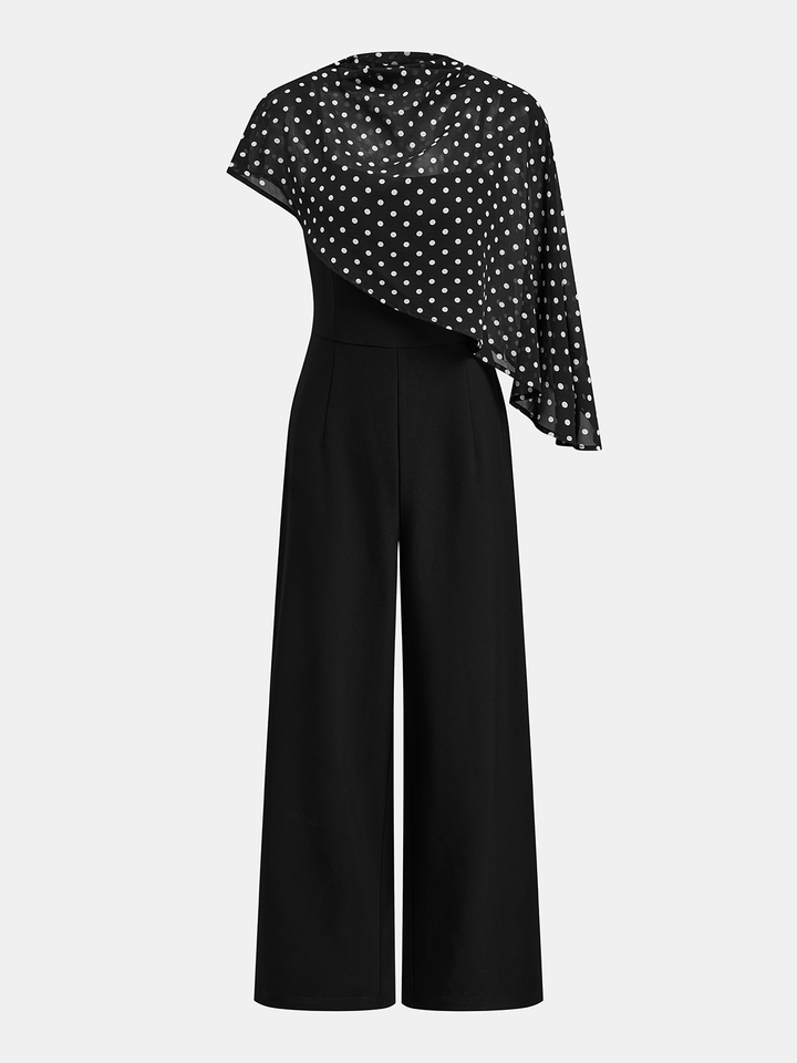 Polka‑Dot Cape Overlay Wide Leg Jumpsuit