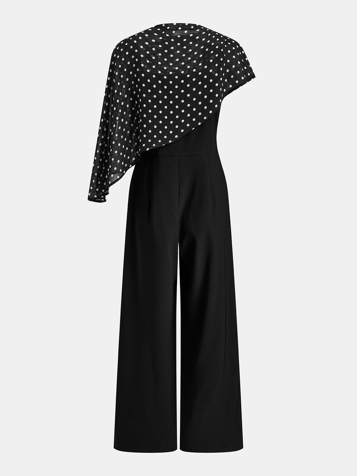 Polka‑Dot Cape Overlay Wide Leg Jumpsuit