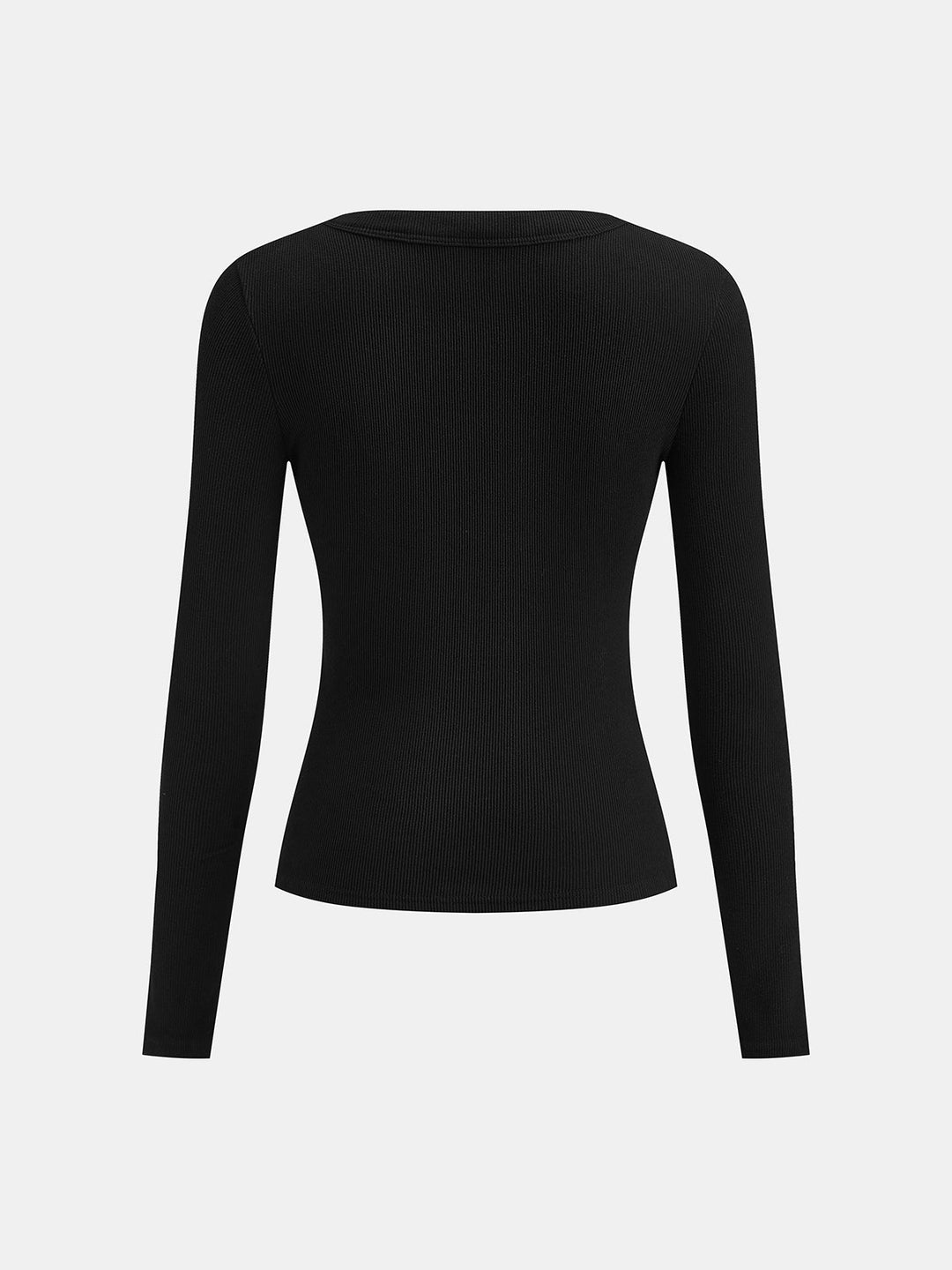 Studded U‑Neck Ribbed Long Sleeve Top