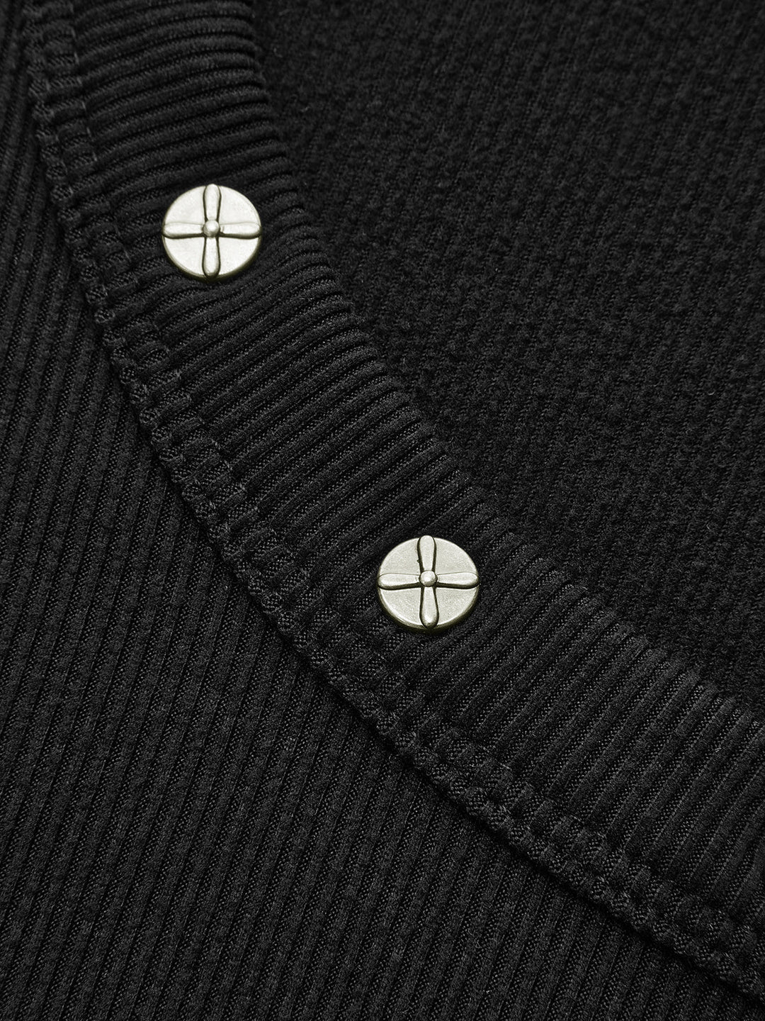 Studded U‑Neck Ribbed Long Sleeve Top