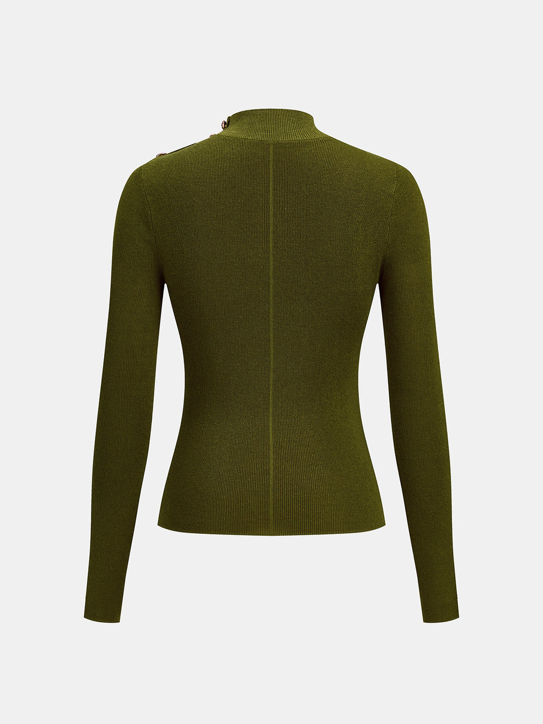 Mock Neck Shoulder Decorative Button Rib Knit Top