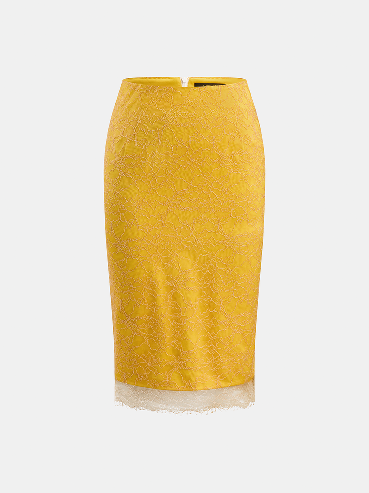 Floral Lace Pencil Midi Skirt