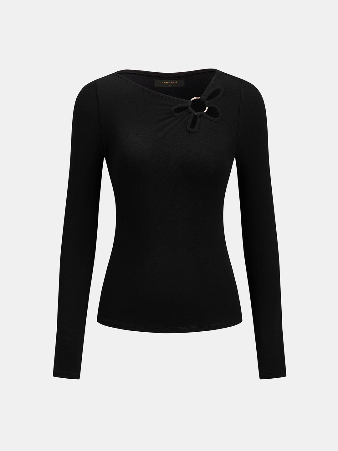Floral Cutout Asymmetric Neck Long Sleeve Top