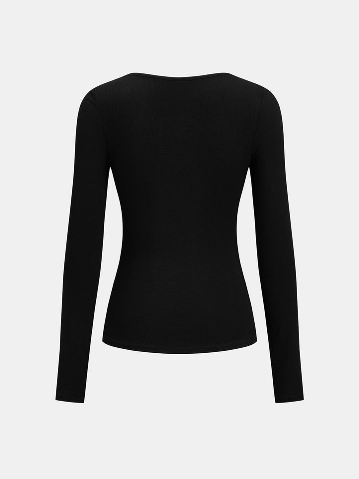 Floral Cutout Asymmetric Neck Long Sleeve Top