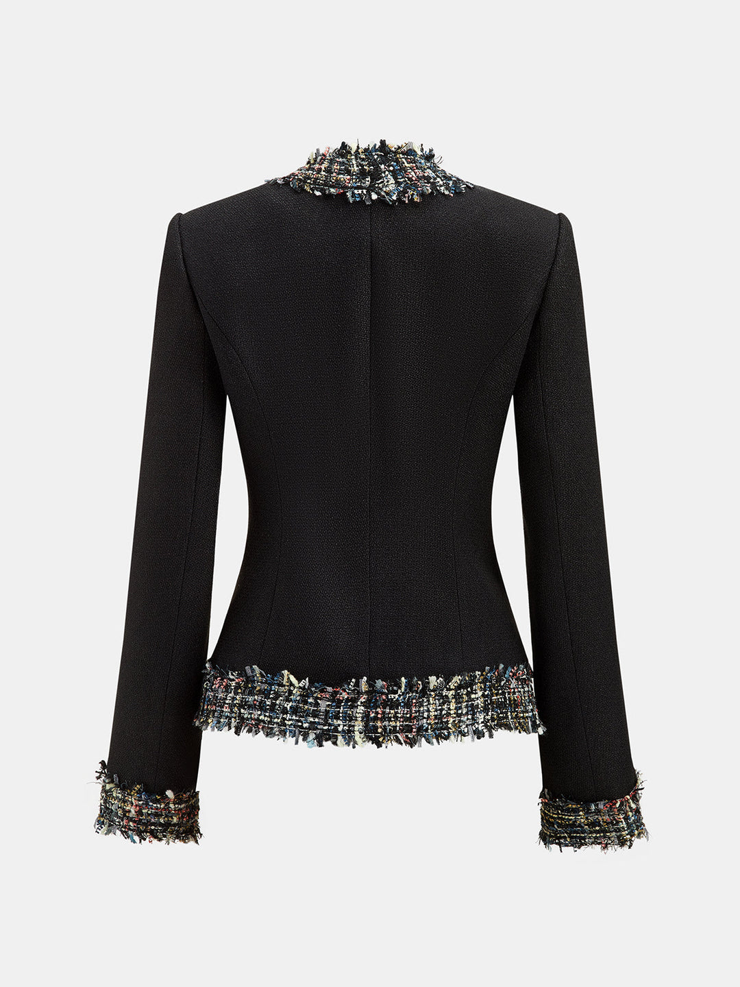 Multicolor Fringe Trim Tweed Blazer