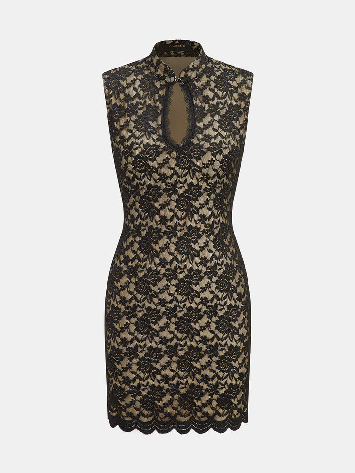 Keyhole Neck Lace Bodycon Mini Dress