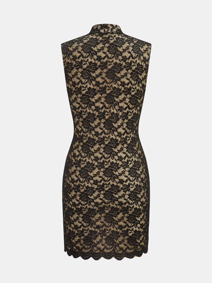Keyhole Neck Lace Bodycon Mini Dress