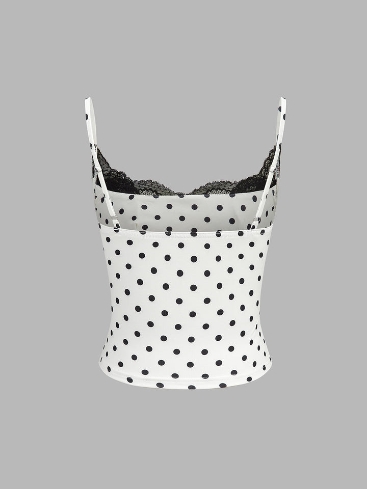 Lace Trim Polka Dot Cami Top