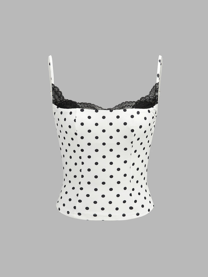 Lace Trim Polka Dot Cami Top
