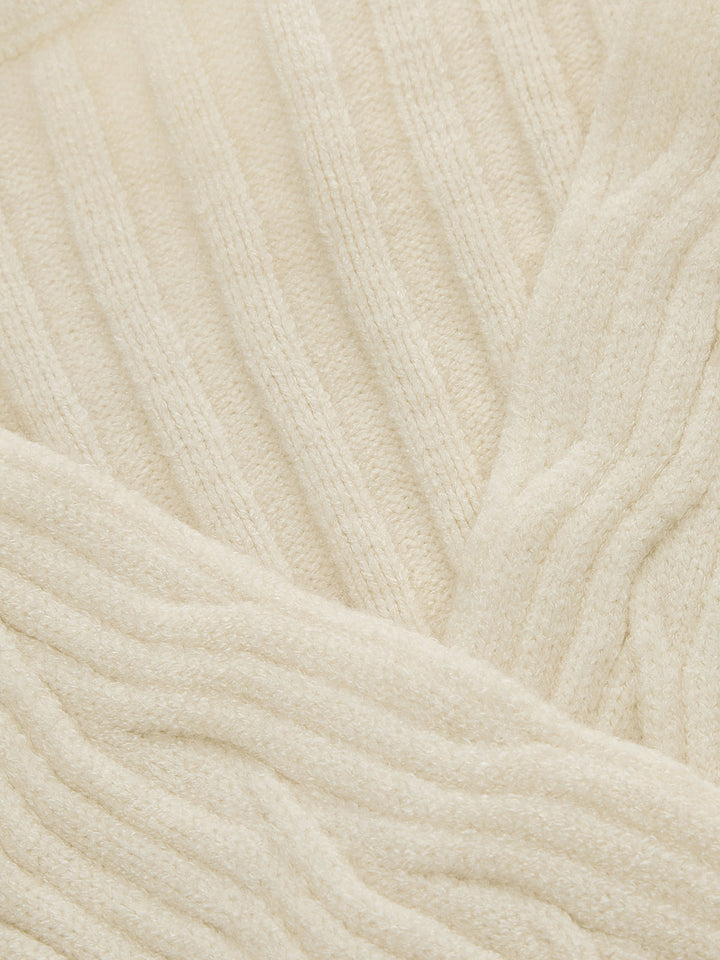 Cross‑Over Cable Knit Puff Sleeve Midi Dress