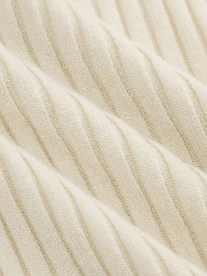Cross‑Over Cable Knit Puff Sleeve Midi Dress