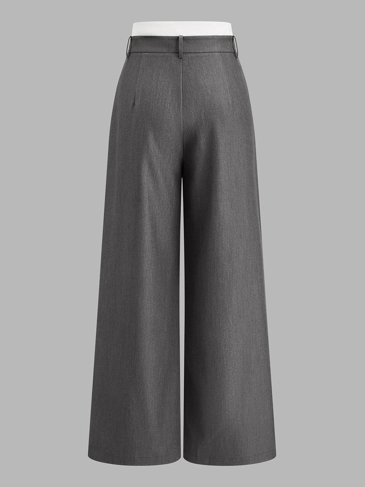 Contrast Waist Drawstring Wide Leg Pants