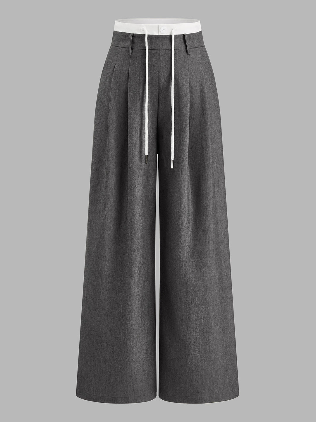 Contrast Waist Drawstring Wide Leg Pants