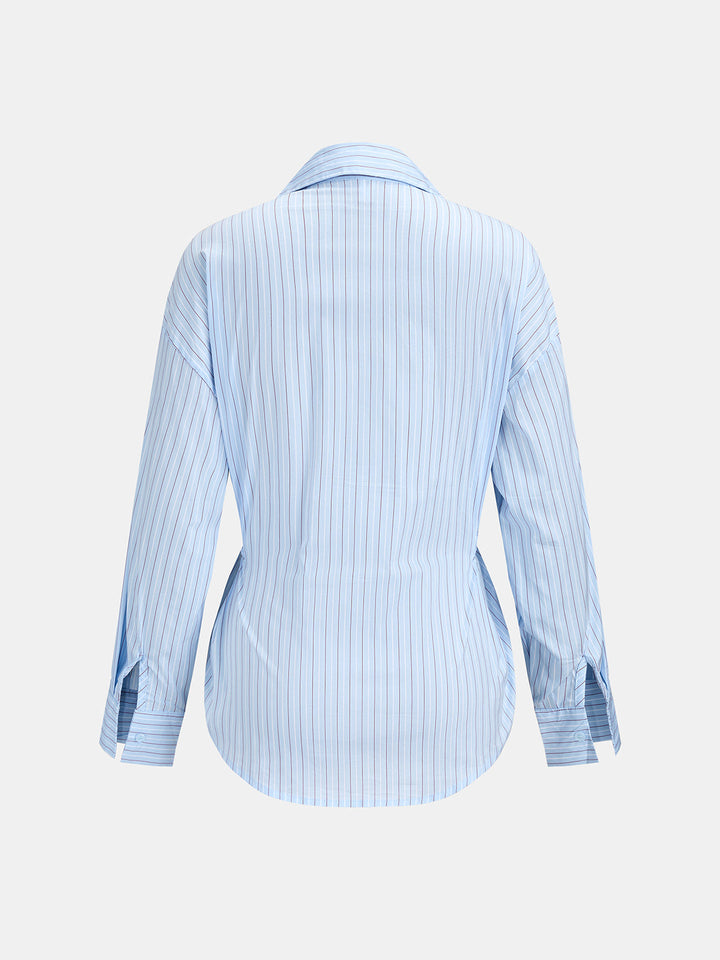 Side Buckle Long Sleeve Striped Shirt