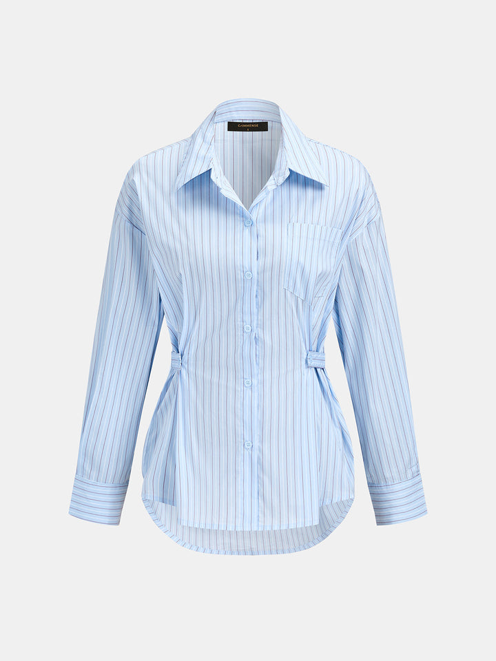 Side Buckle Long Sleeve Striped Shirt