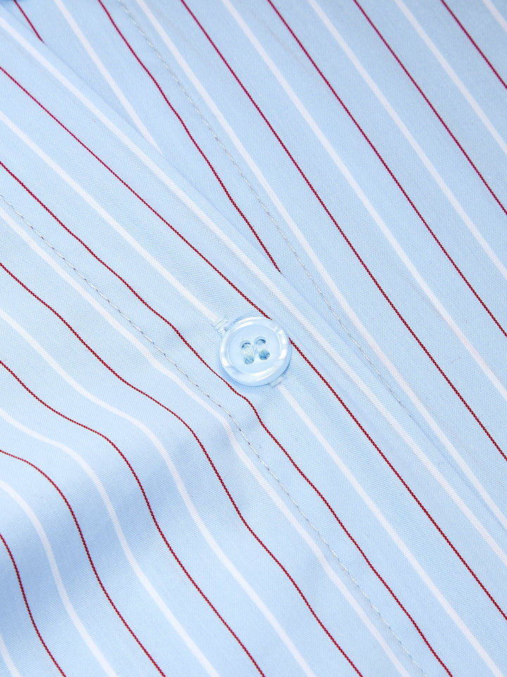 Side Buckle Long Sleeve Striped Shirt
