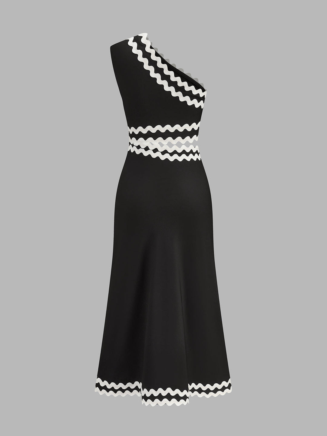 Wave Trim One Shoulder Cutout Midi Dress