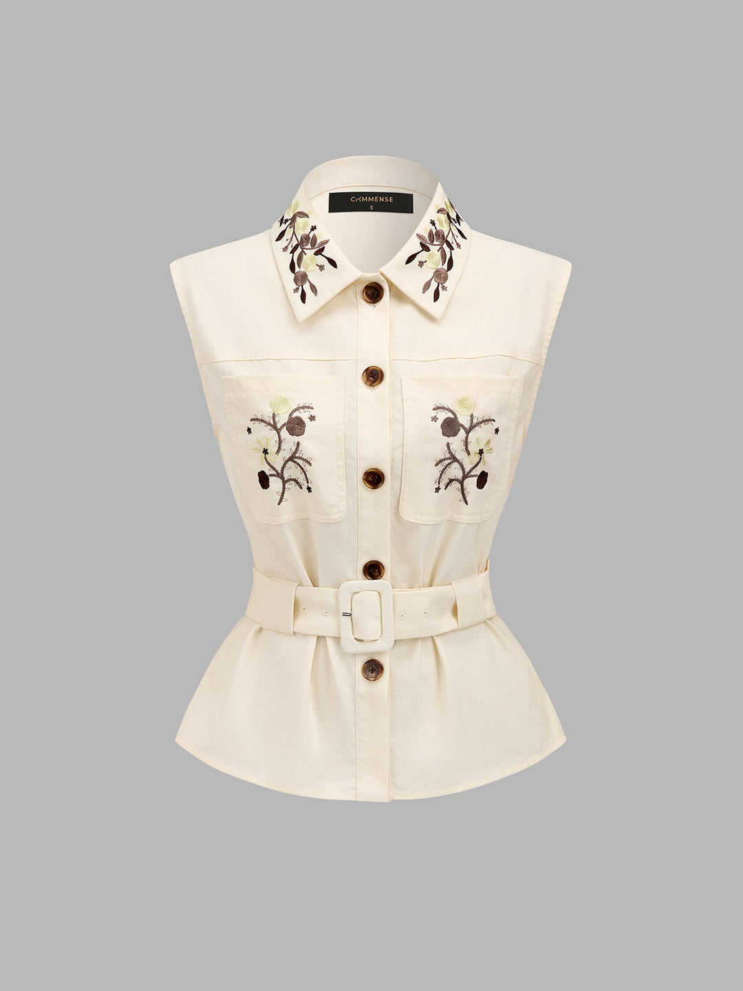 Floral Embroidery Belted Vest & Shorts Set