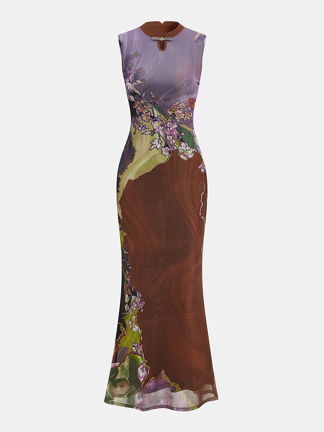 Sleeveless Floral Cheongsam Maxi Dress