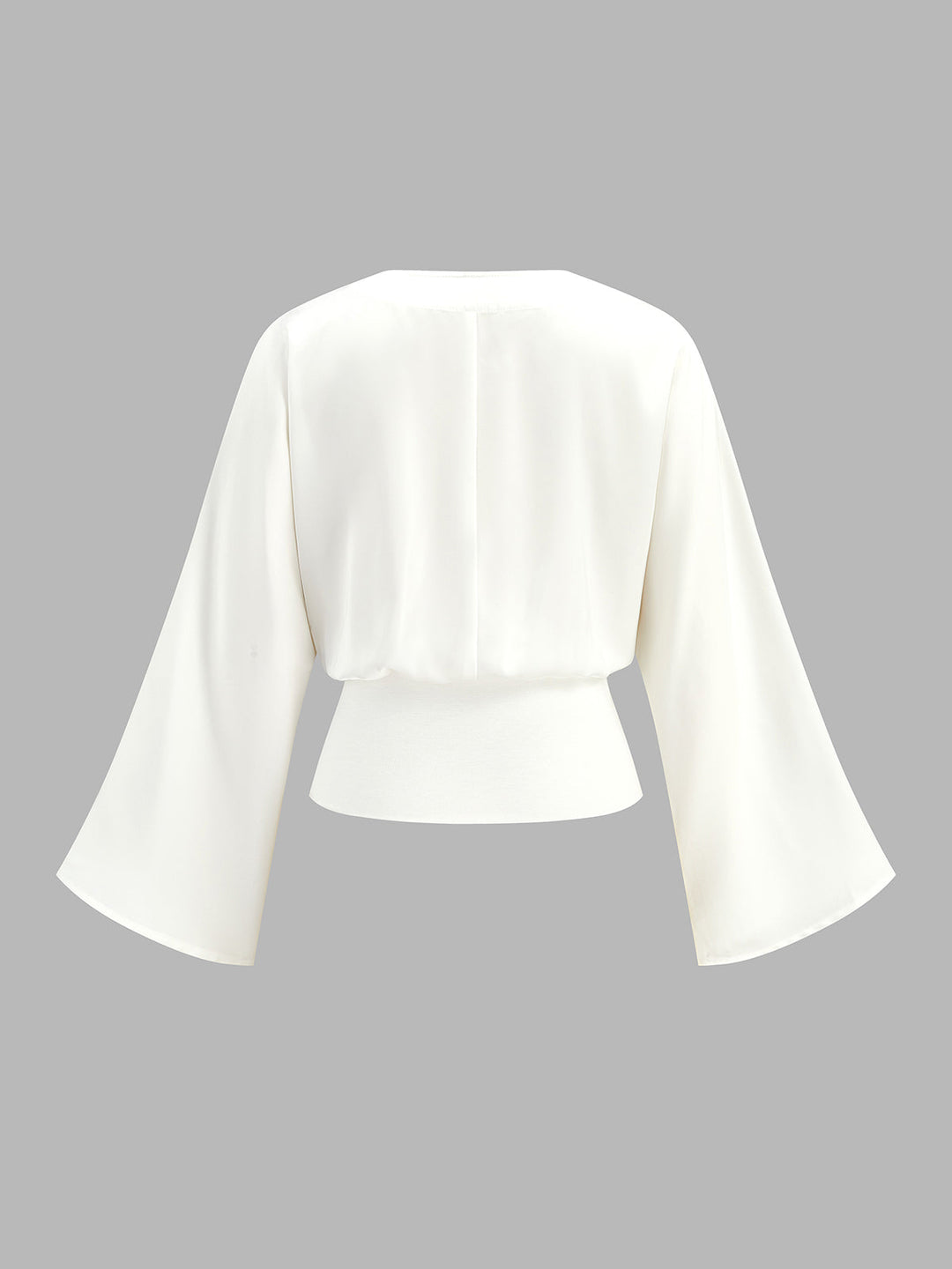 Metal Detail Flare Sleeve Waist‑Cinch Satin Blouse