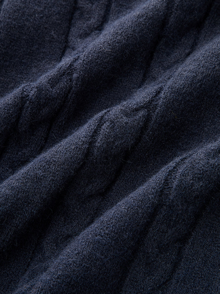 Striped Trim Cable Knit V‑Neck Sweater