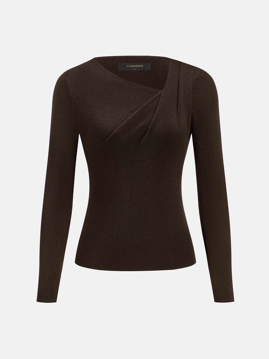 Asymmetric Neck Long‑Sleeve Knit Top
